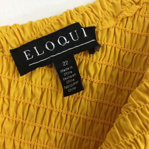 Eloquii Womens Smocked Bodice Asymmetrical Neck Preppy Boho Midi Dress Yellow 22 - Picture 7 of 11